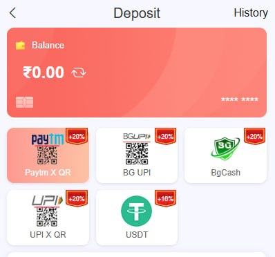 Deposit Options aur Balance