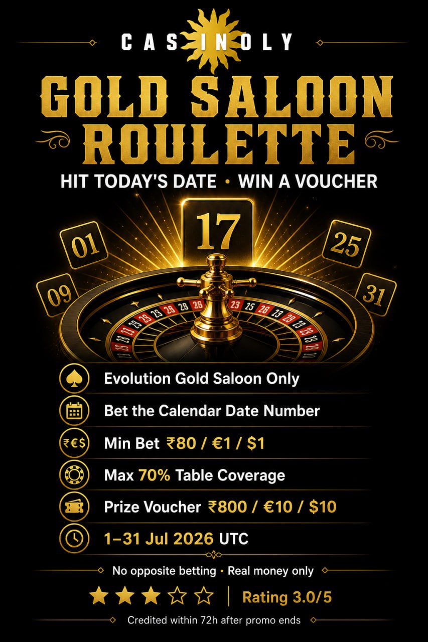Casinoly Gold Saloon Roulette — Bet Today’s Date, Win an ₹800 / €10 / $10 Voucher