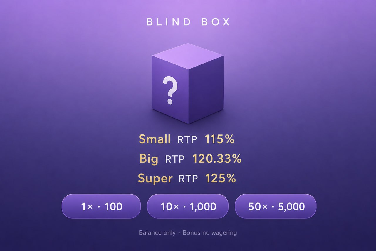 "Blind box" UI padho shaant dimaag se — RTP glow ≠ guaranteed profit