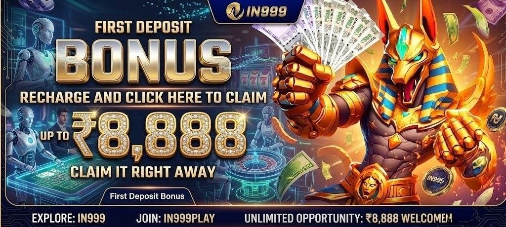 First Deposit Bonus ,Gaming tables, and a prominent ₹8,888 bonus reward.