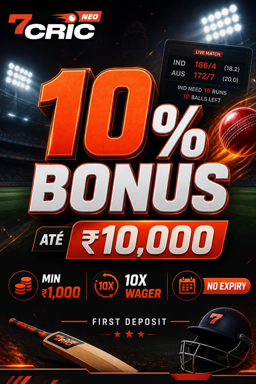 7Cricneo: 10% first deposit bonus (min ₹1,000)