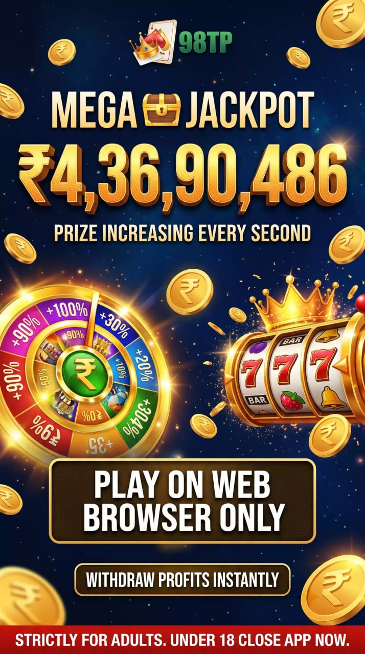 Promotional image for the 98TP online game, featuring a massive prize pool, slot machines, and gold coin elements.