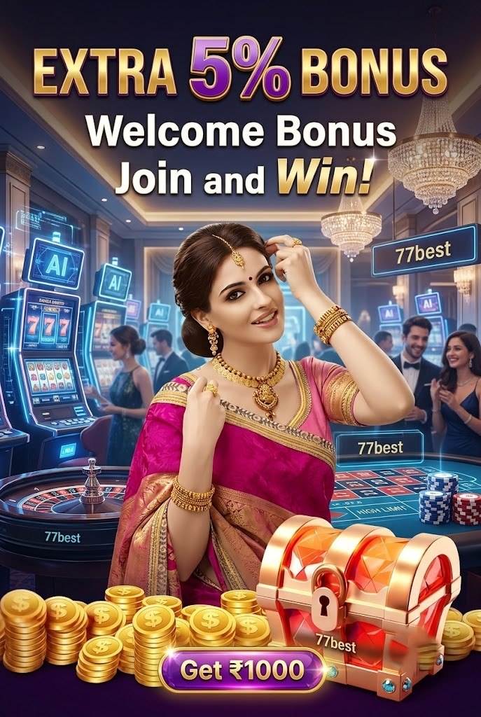 'Extra 5% bonus Welcome Bonus Join and Win!', and a button displays 'Get ₹1000'.