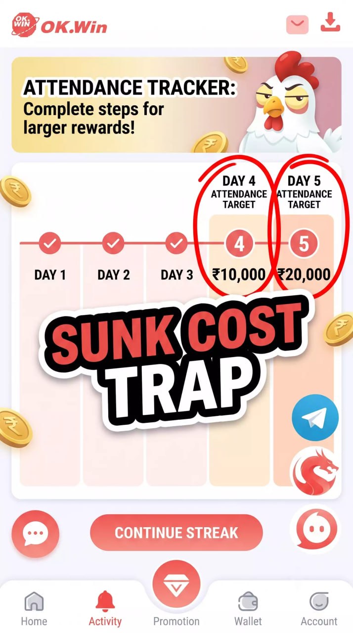 OK Win Attendance Tracker Rewards for Gaming App Players.