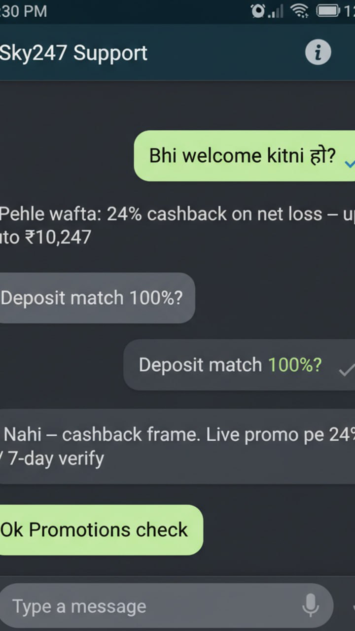 Sky247 India H5 — pehle hafta 24% cashback ₹10,247 tak