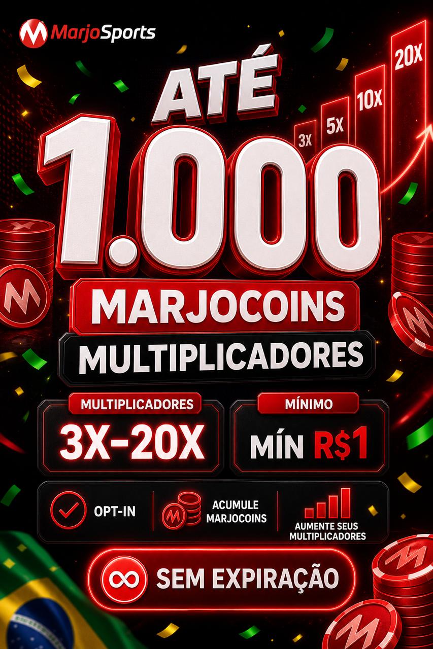 Cartaz MarjoSports Multiplicadores Turbinados ate 1.000 MarjoCoins, faixas 3x-20x, min R$1, opt-in diario