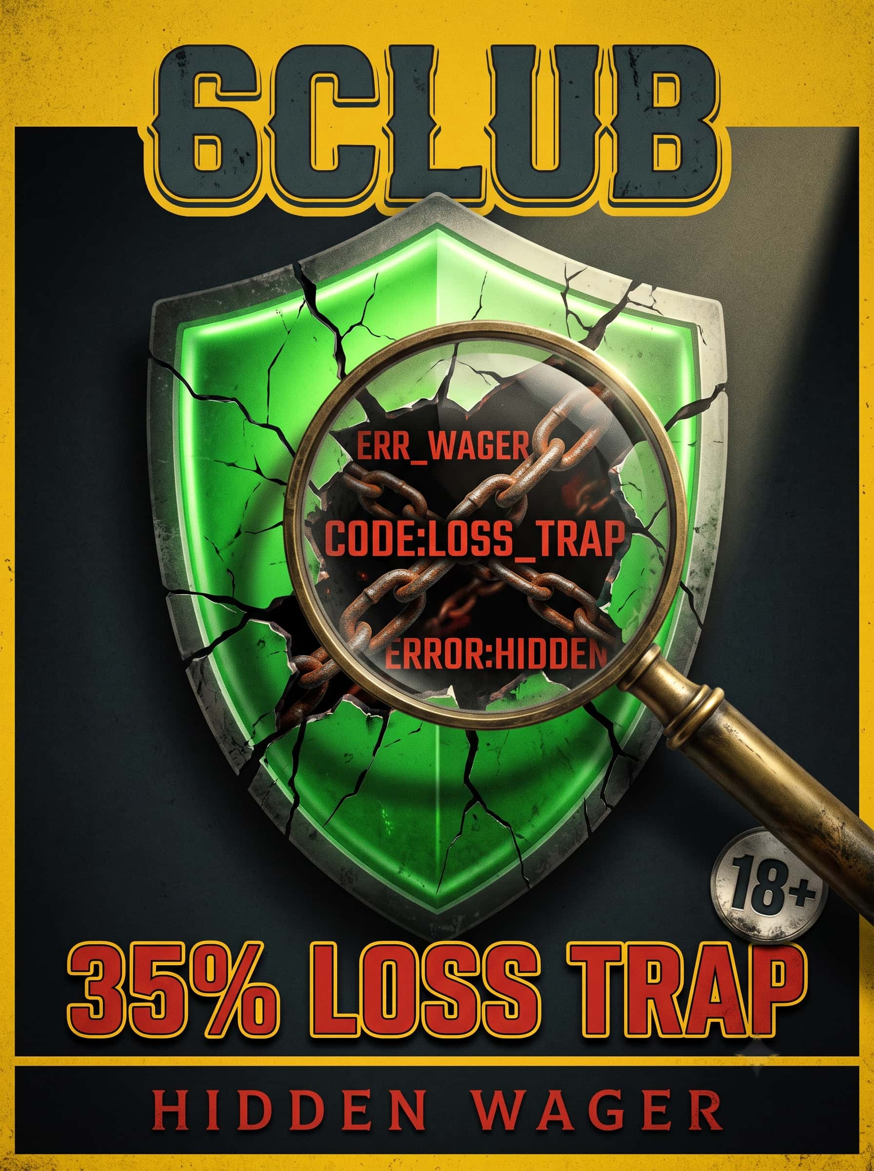 6CLUB 35 percent loss bonus trap and hidden wagering requirements warning infographic