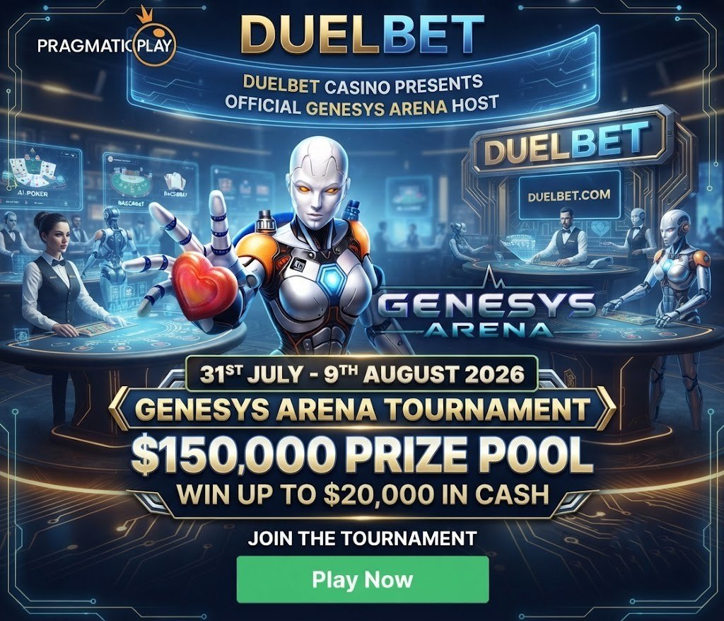 A futuristic promotional banner for an online casino tournament titled 'Genesys Arena Tournament', .