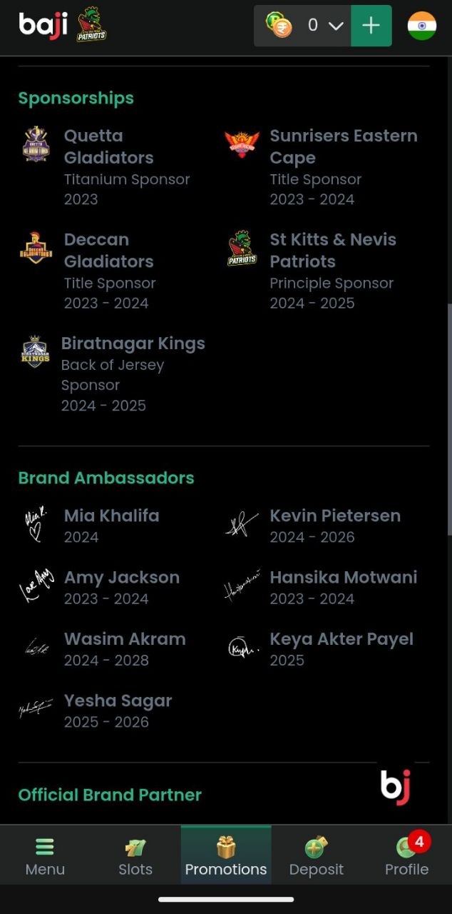 Baji Official Sponsorships and Brand Ambassadors List