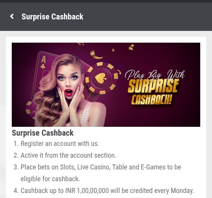 Winmatch Surprise Cashback Promotional Banner for Slots and Live Casino Games