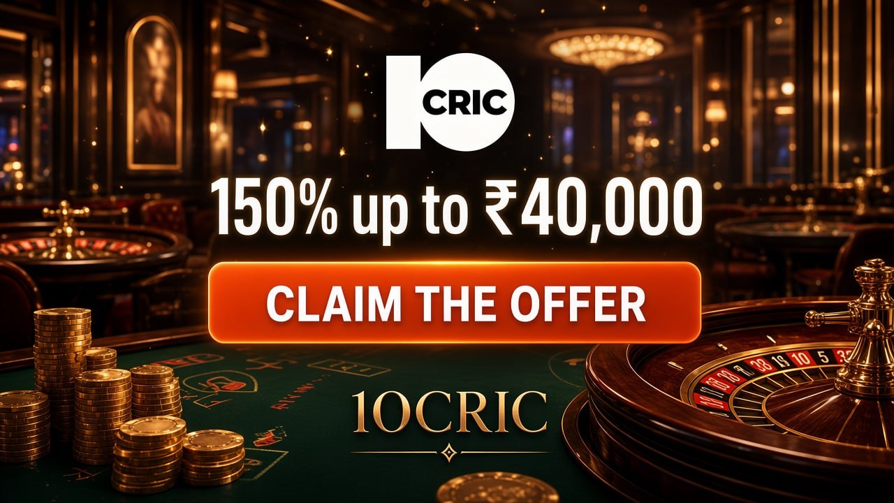 Luxury casino promotional graphic for 10CRIC 150% bonus up to ₹40,000