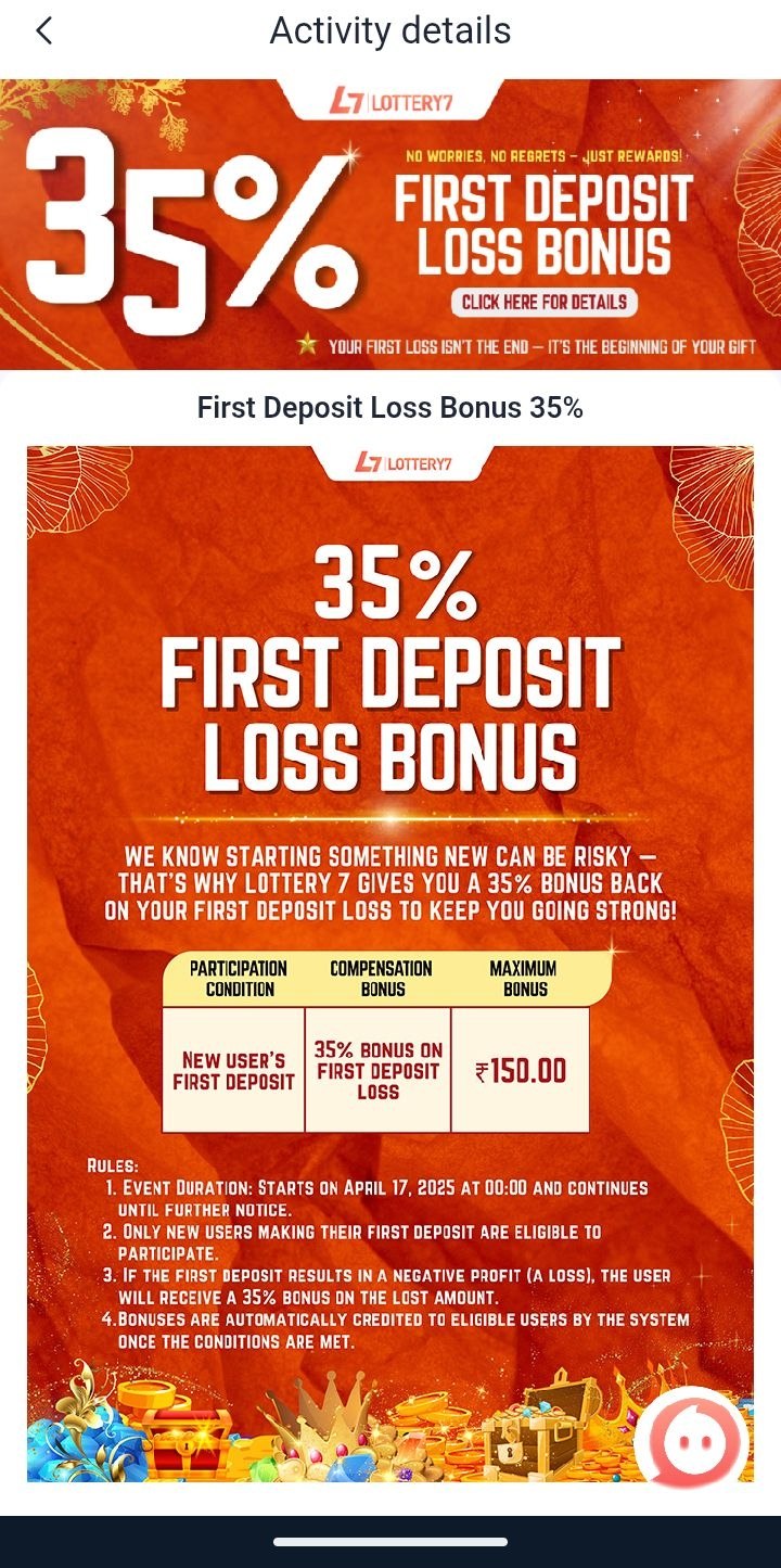 Lottery7 35% First Deposit Loss Bonus Offer Banner