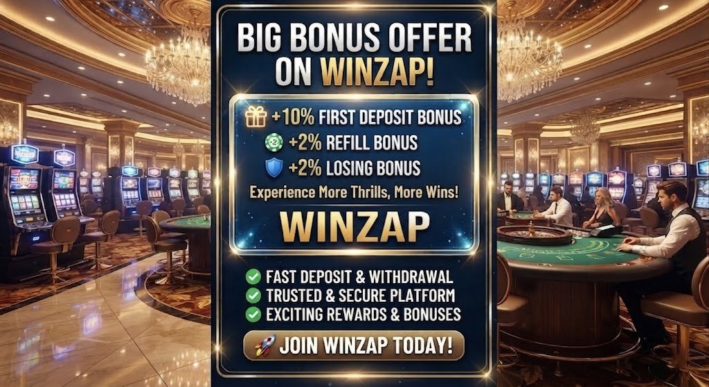 WINZAP.VIP promotional banner featuring casino bonuses and website name.