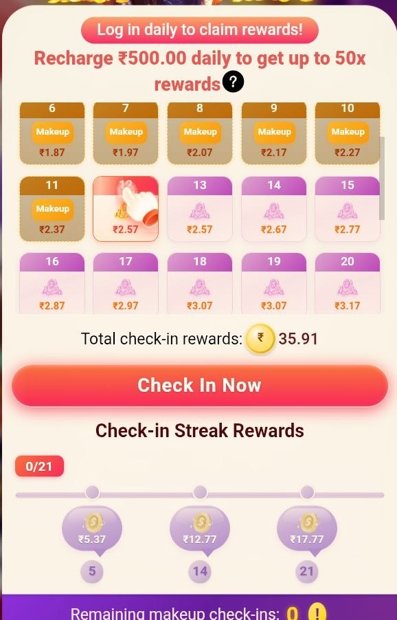 Rajaluck Daily Check-in and Recharge Bonus Rewards Banner