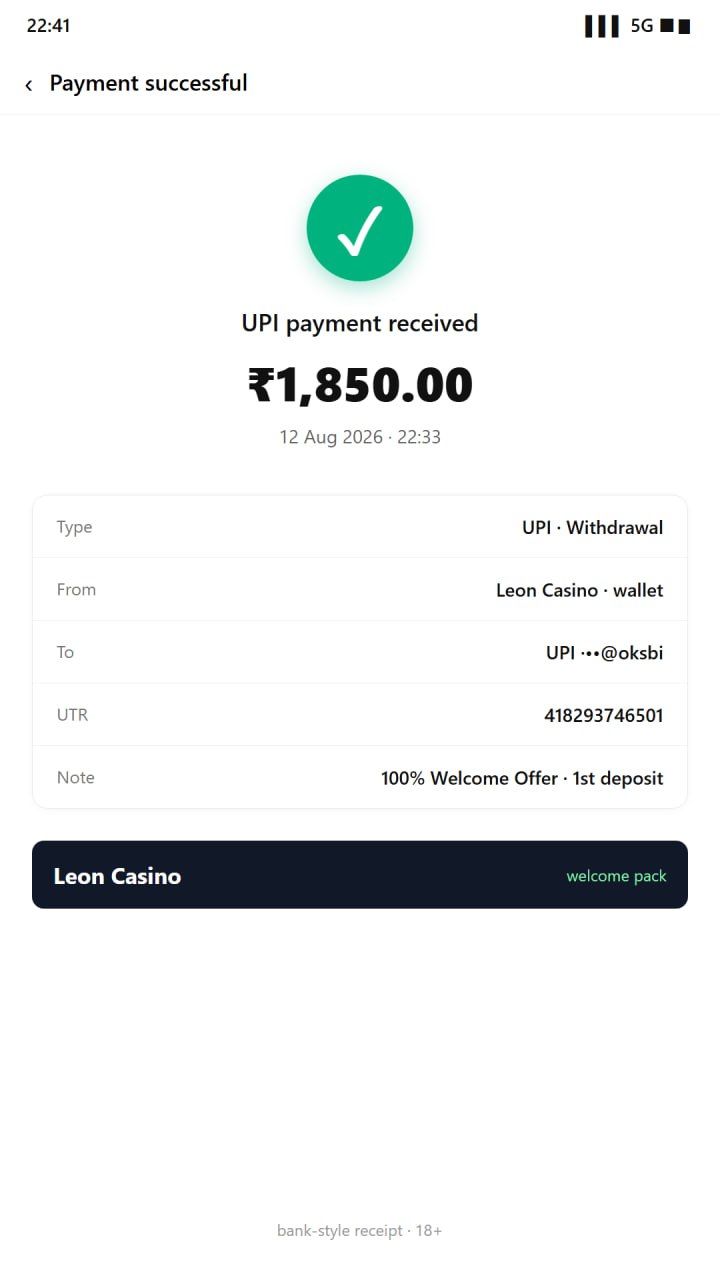 WhatsApp chat: two friends checking Leon Casino welcome ladder and UPI withdraw