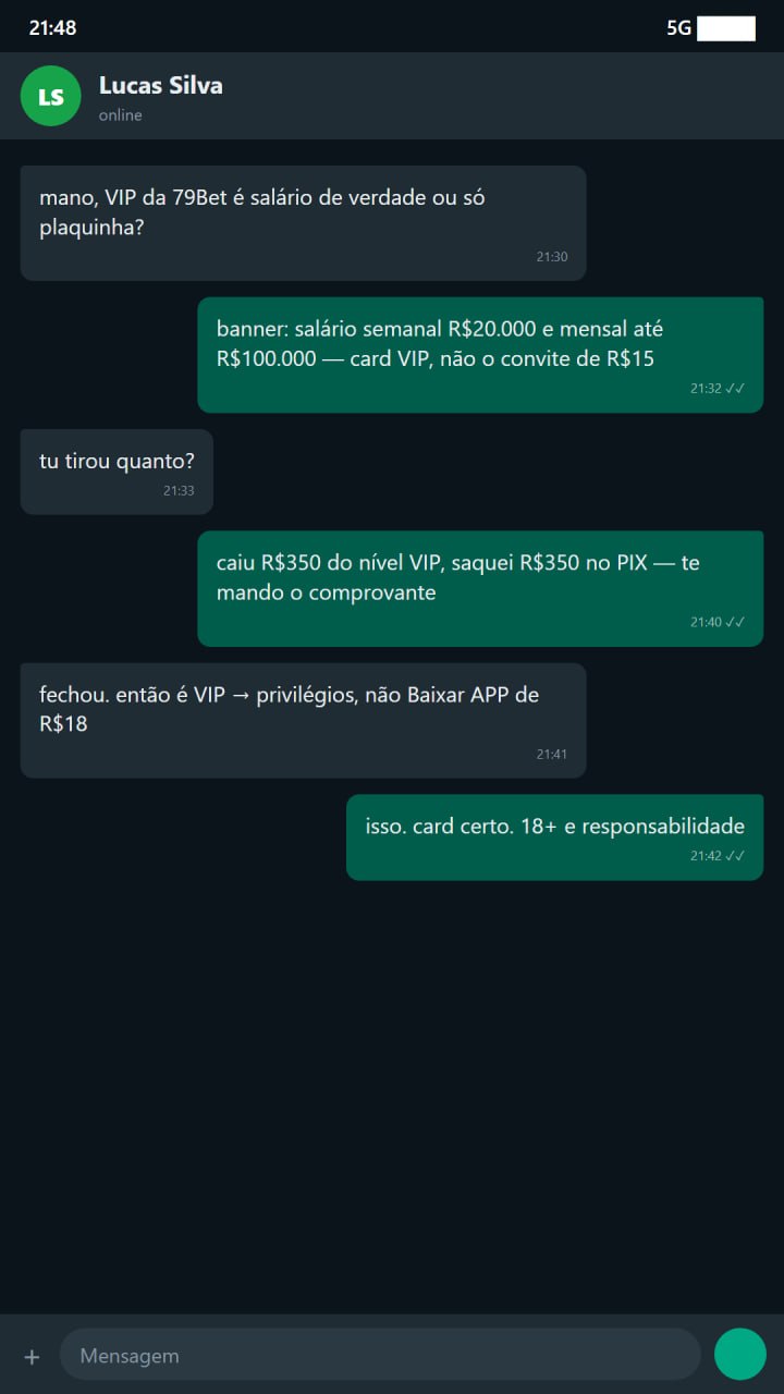 Poster H5 79Bet VIP privilégios salário R$20.000 e até R$100.000 estilo anúncio
