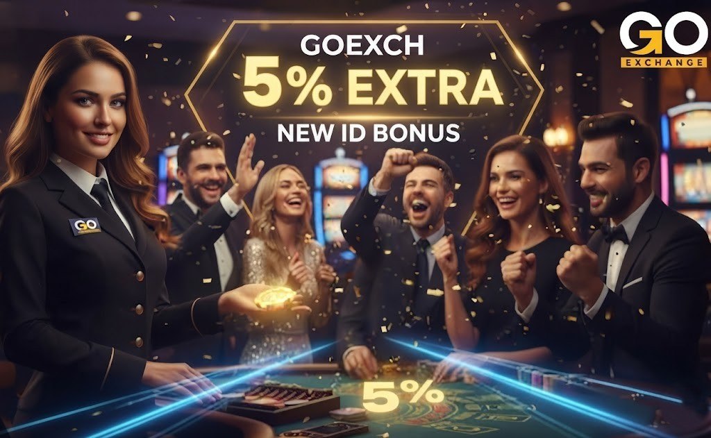 Promotional image for GOEXCHANGE featuring a 5% Extra New ID Bonus.