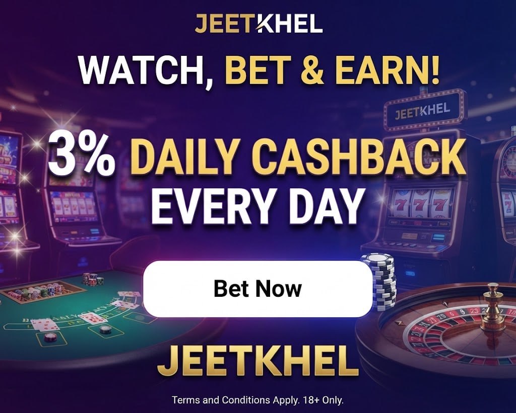Promotional graphic for JeetKhel offering 3% daily cashback.