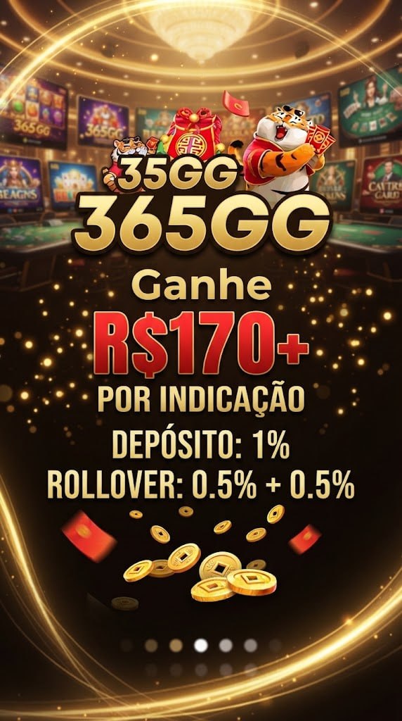 A promotional graphic for 365GG advertising a 'R$ 170+ por indicação' bonus with deposit and rollover terms against a luxury casino background.