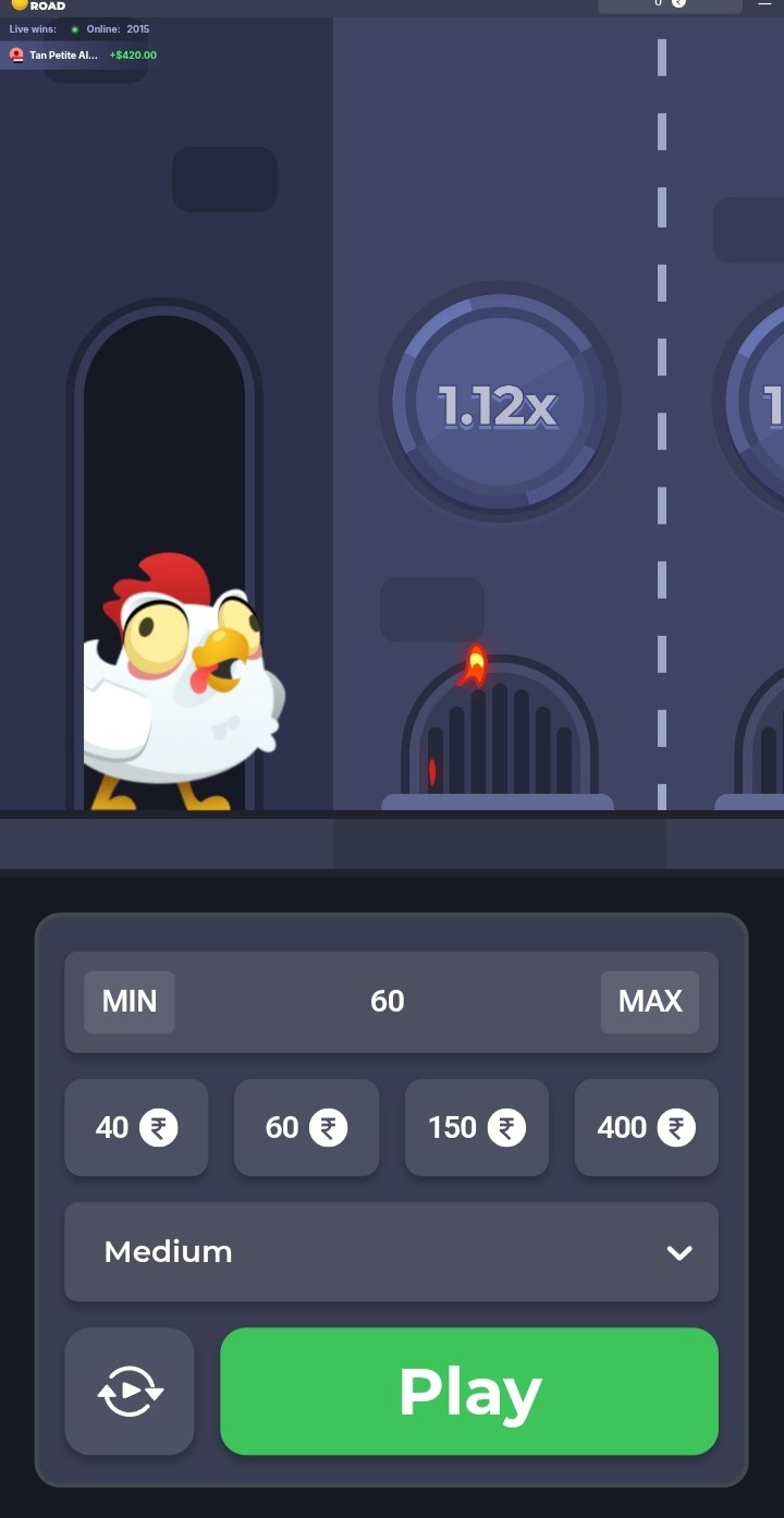 WINEXCH Chicken Road Game Interface and Multiplier Difficulty Levels