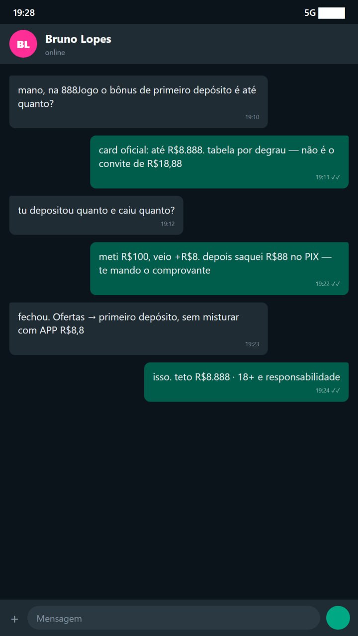 WhatsApp: amigos falando do primeiro depósito na 888Jogo