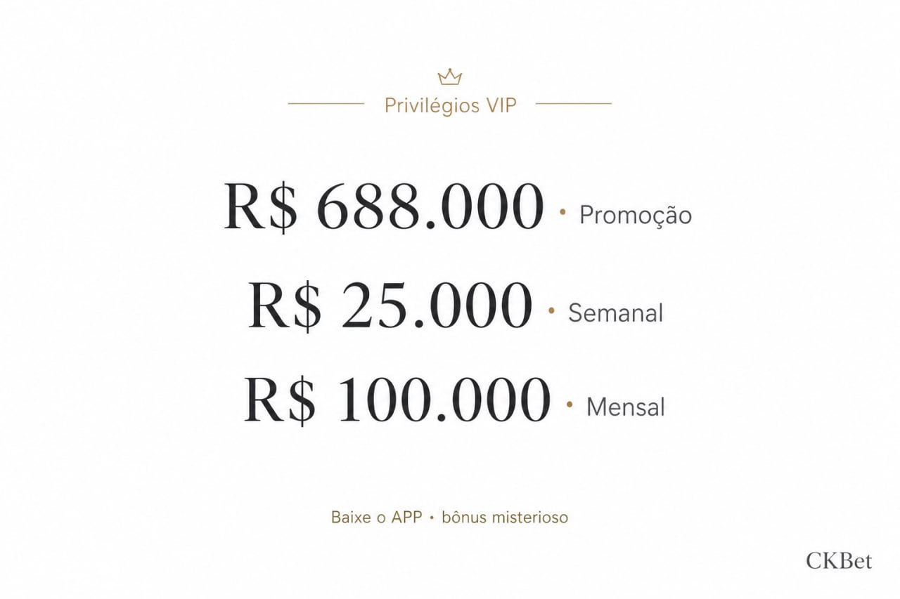 Cartão minimalista CKBet com privilégios VIP: bônus de promoção R$688.000, bônus semanal R$25.000 e salário mensal R$100.000, com nota para baixar o app