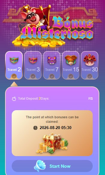 Interface da promoção Bônus Misterioso na A6bet exibindo etapas de viagem e baú de prêmios