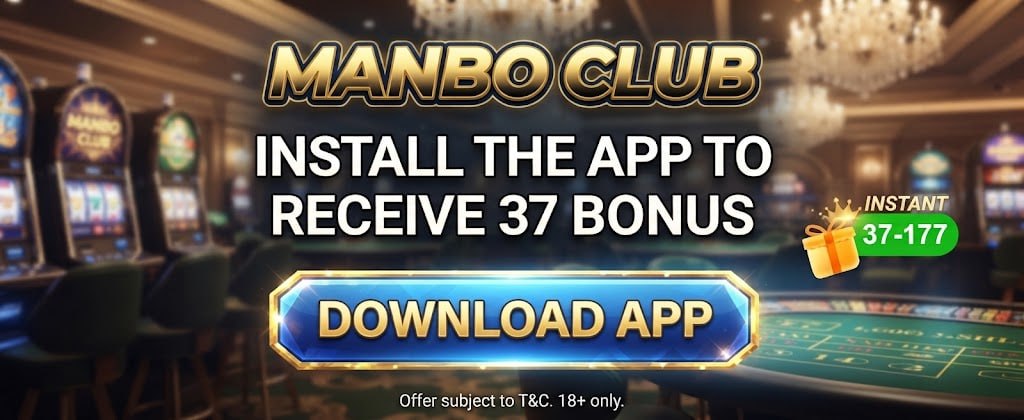 A promotional graphic showing the Manbo Club app install button and ₹37 bonus reward.
