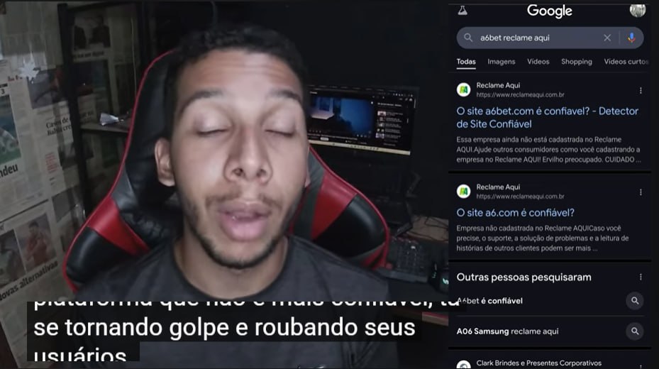 Captura de tela do vídeo sobre a confiabilidade do aplicativo A6bet e relatos de golpe