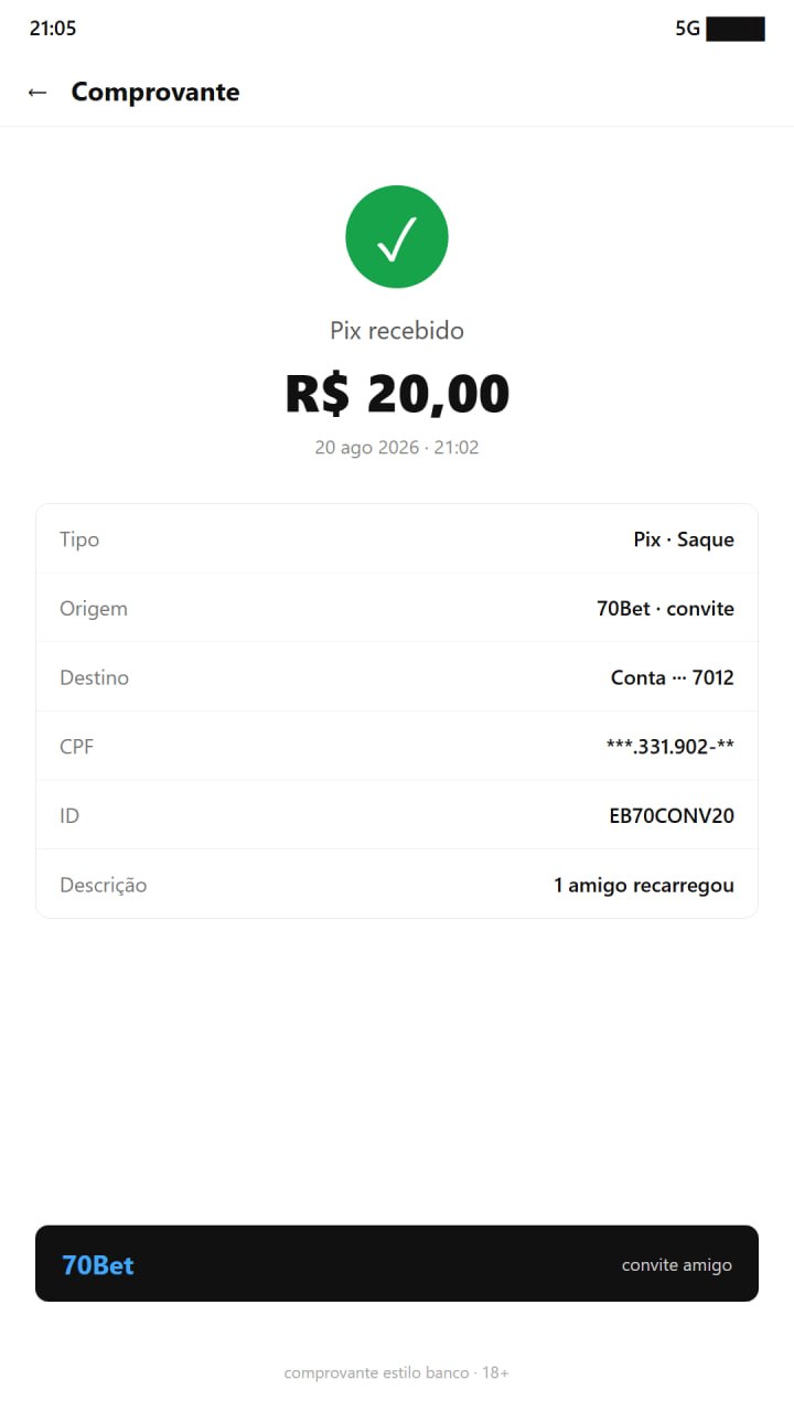 WhatsApp: amigos falando do convite R$20 e saque PIX na 70Bet