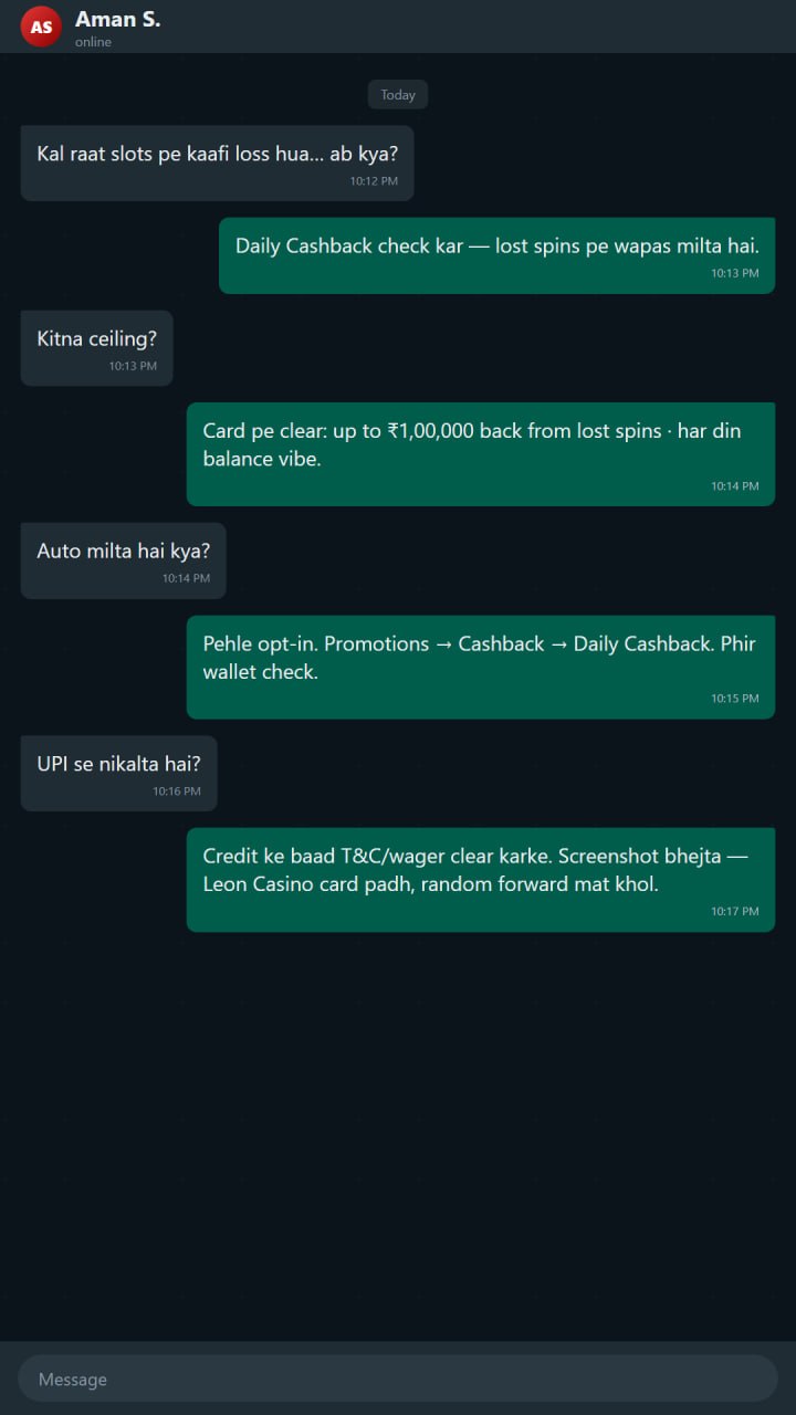 WhatsApp chat proof — dost loss ke baad cashback pooch raha, opt-in Daily Cashback path clear