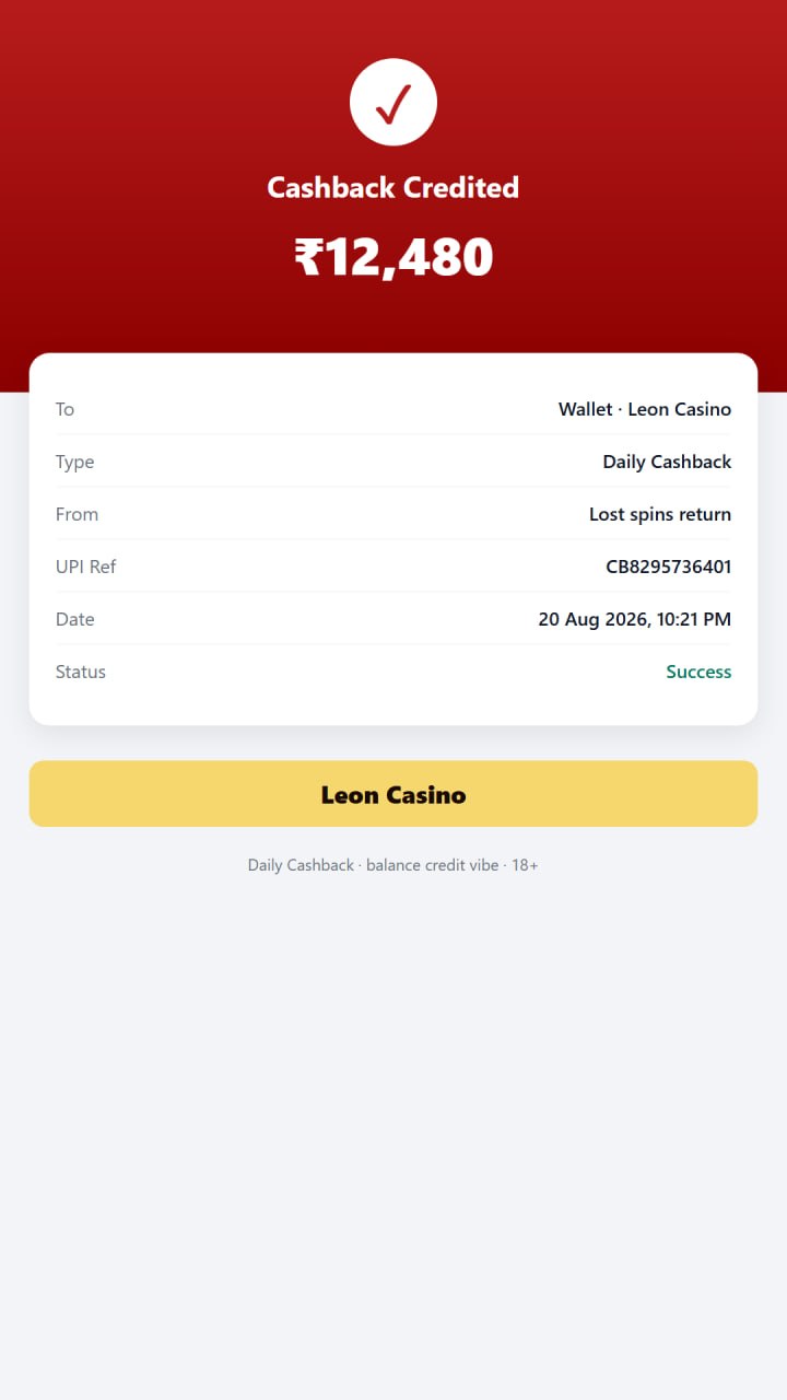 Leon Casino Daily Cashback H5 — up to ₹1,00,000 back from lost spins red gold wallet scene