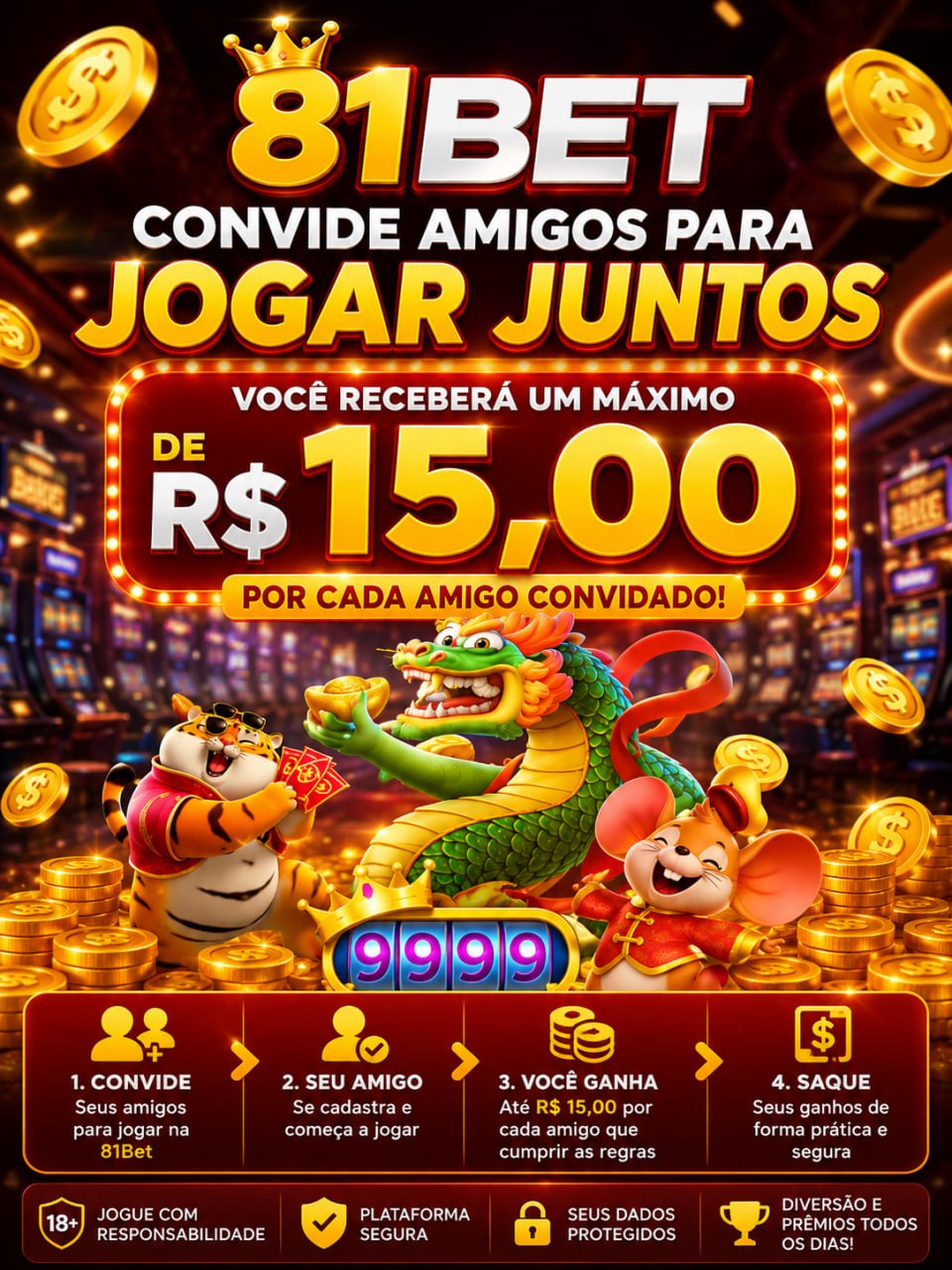 Banner da 81Bet com bônus de até R$15 por amigo convidado.