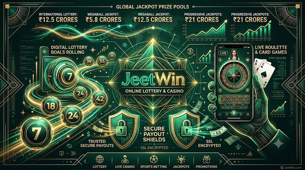 JeetWin online lottery and casino gaming platform featuring global draws, instant games, and sports betting