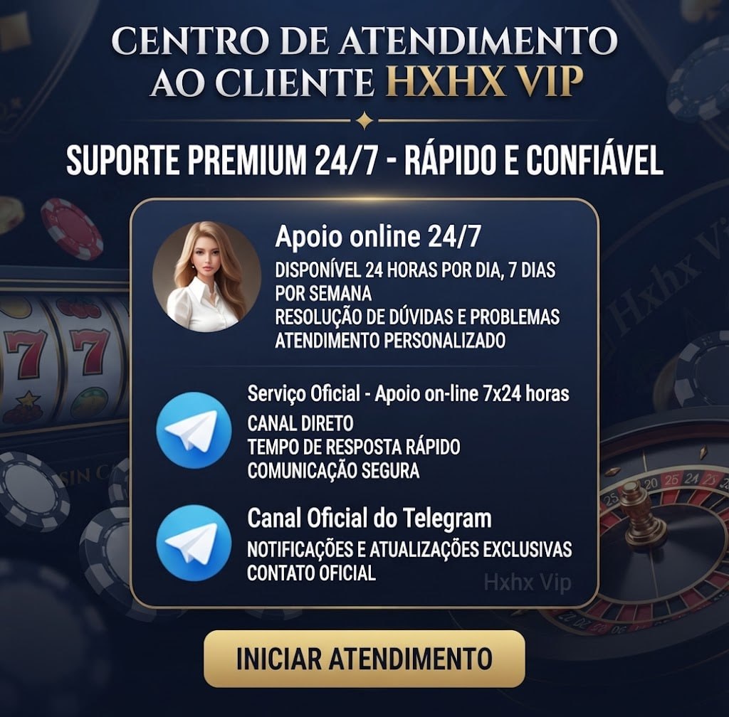 Uma central de mensagens VIP da Hxhx, com opções de chat ao vivo 24/7 e contatos do Telegram para suporte rápido e seguro.