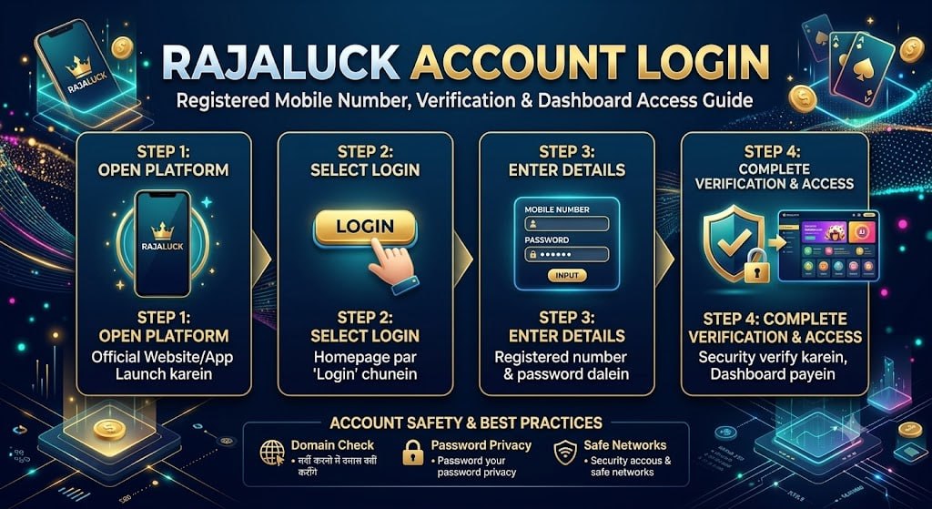RajaLuck login page with mobile number password and security verification fields