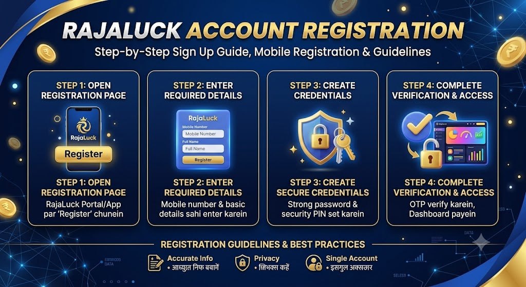 RajaLuck registration page showing mobile number and password sign up fields