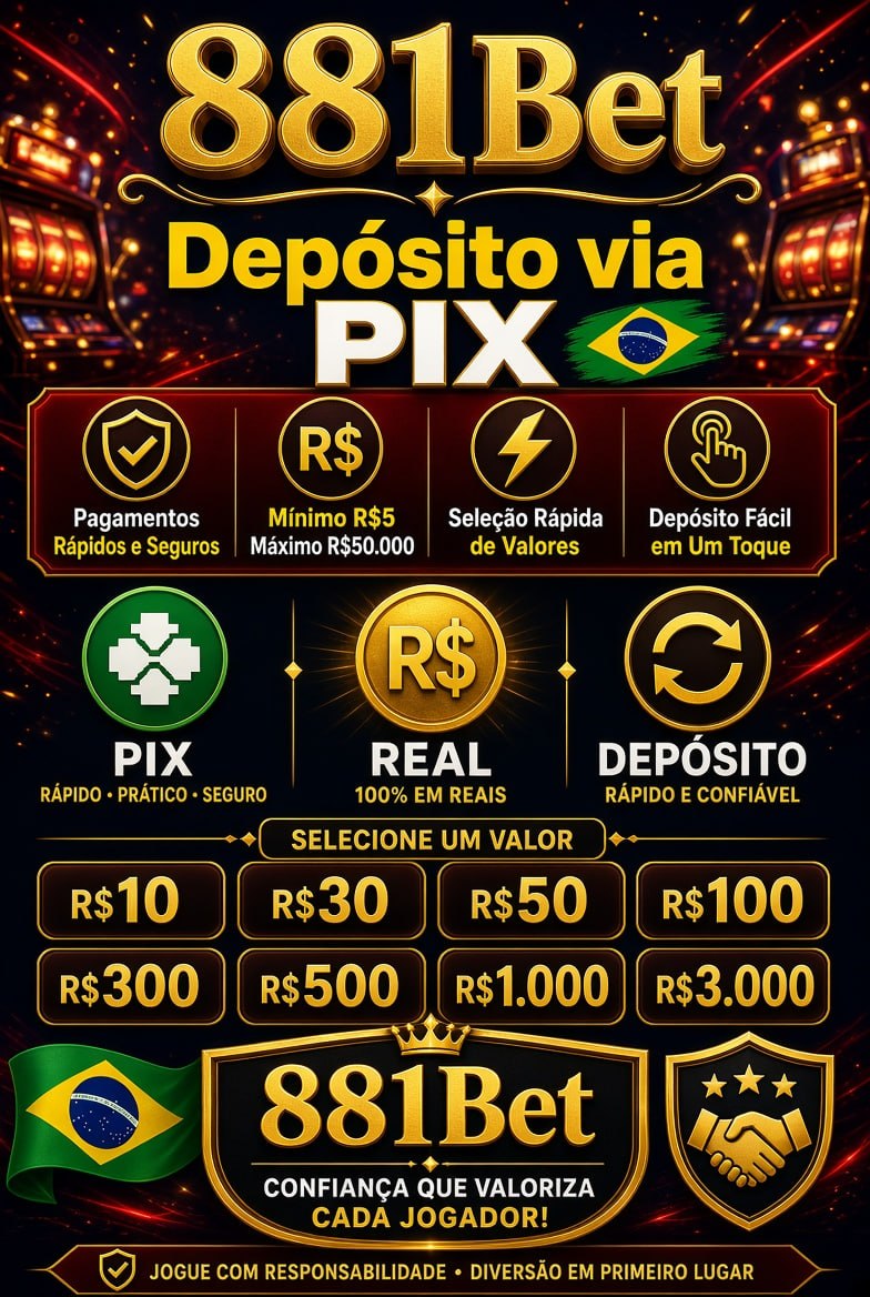 Poster de depósito PIX da 881Bet com pagamentos rápidos e limites de valor em estilo cassino