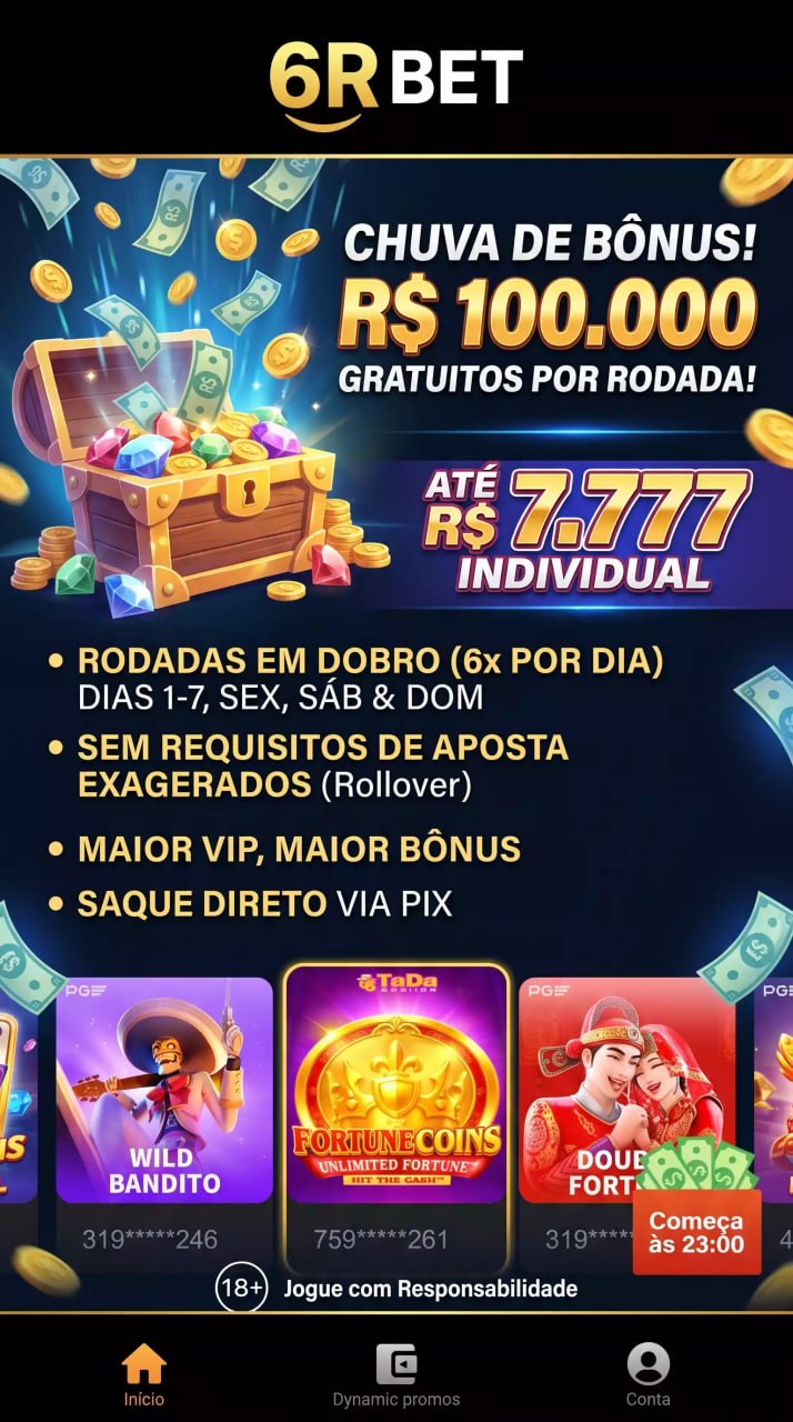 6R BET Brasil chuva de bônus R$ 100 mil, bônus individual até R$ 7777 sem rollover abusivo, rodadas em dobro e saque rápido via PIX para slots Wild Bandito e TaDa Gaming