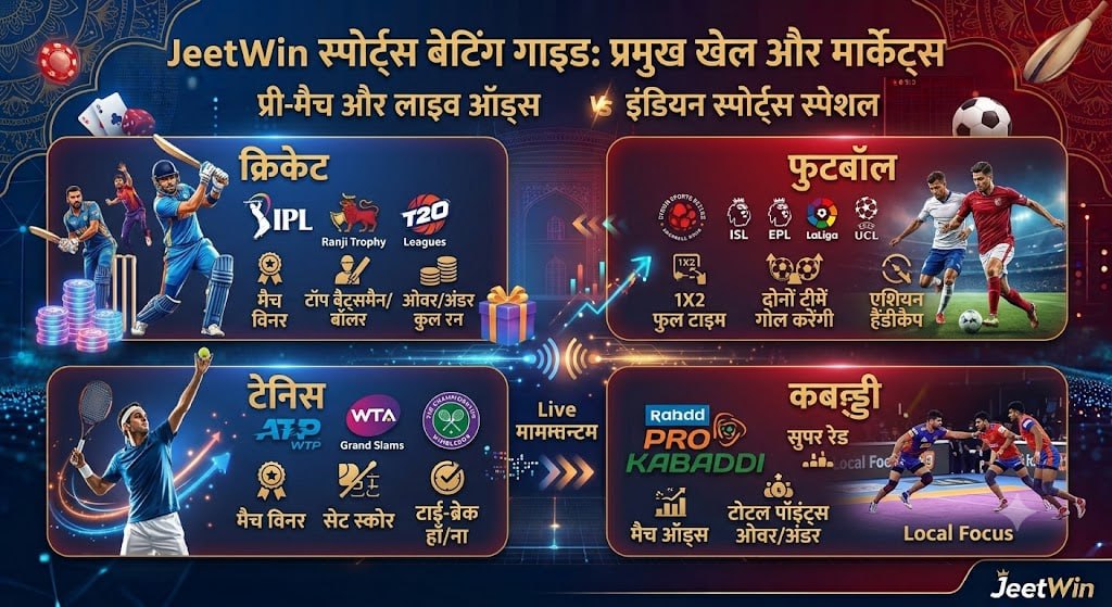 JeetWin sports betting options in Hindi covering cricket football tennis and kabaddi markets