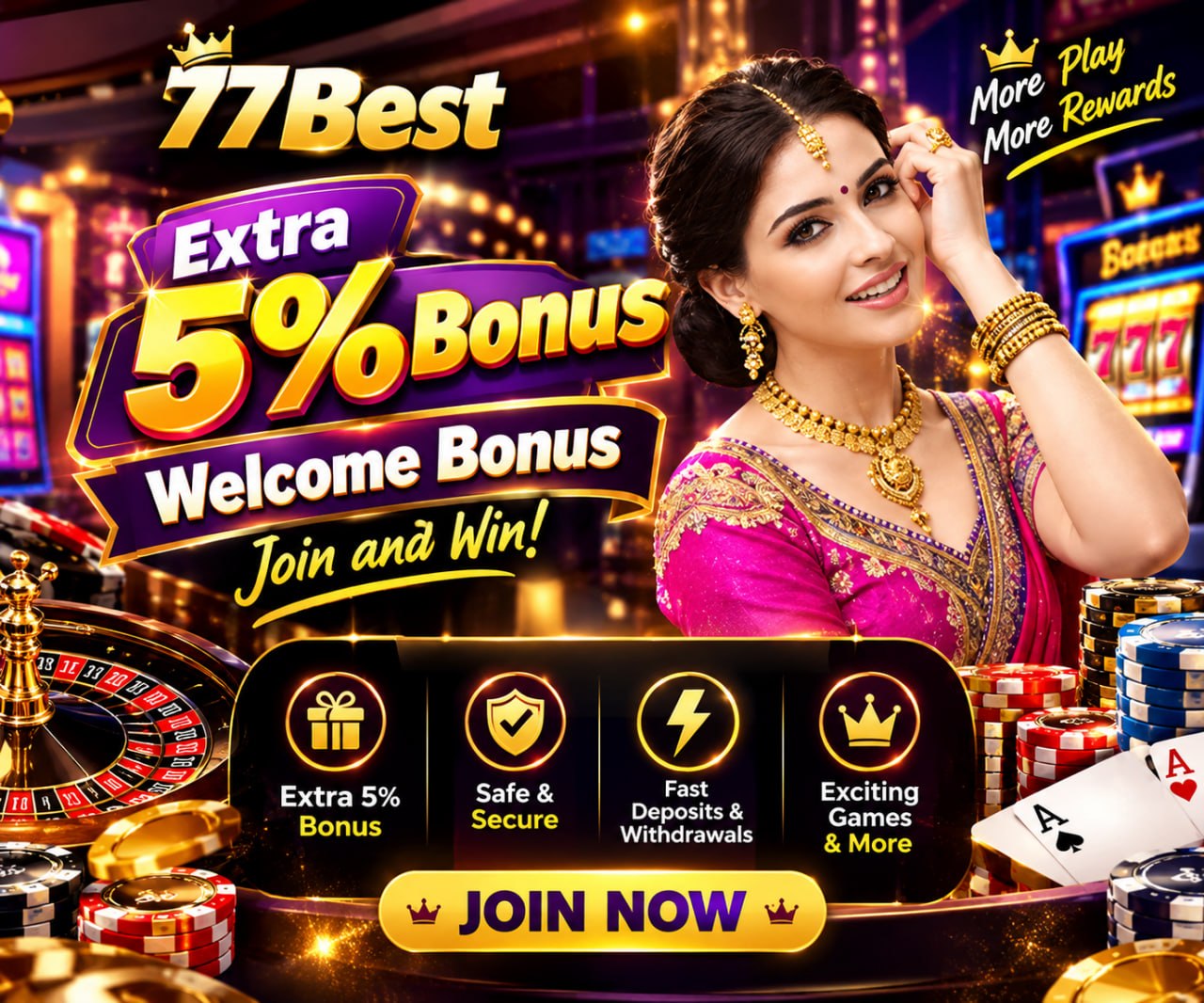 77Best 5% welcome bonus poster