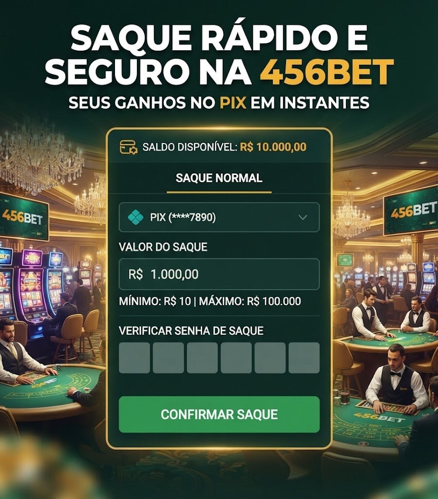 Interface do processo de saque da 456BET com opção PIX em um cenário de cassino