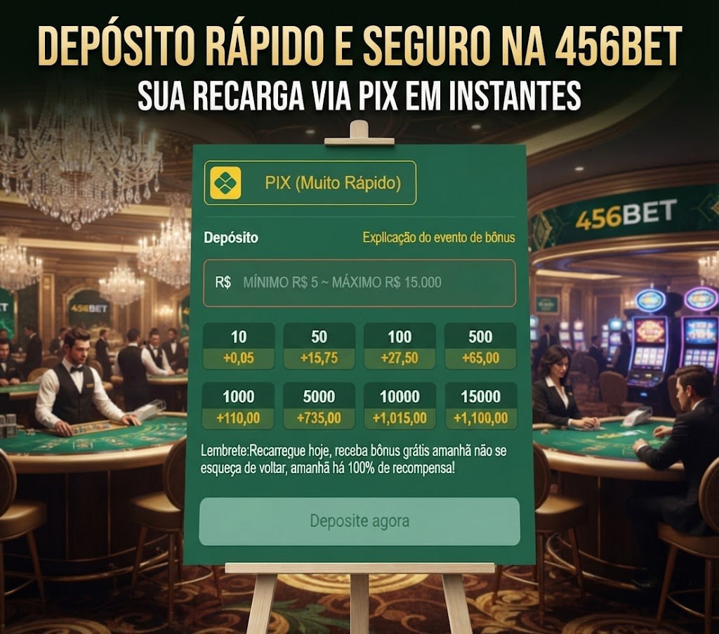Interface do processo de depósito da 456BET com opção PIX em um cenário de cassino