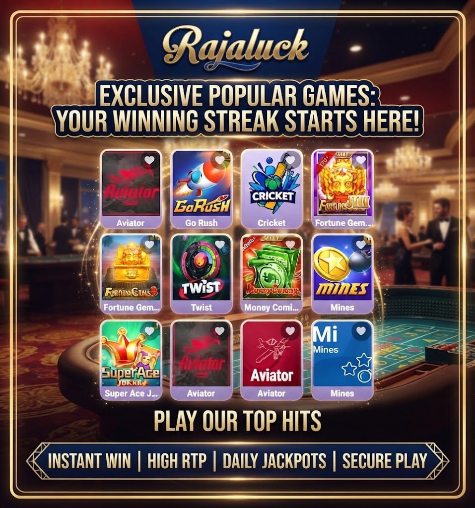 A promotional graphic showing exclusive popular games like Aviator, Go Rush, and Mines against a luxury casino background.