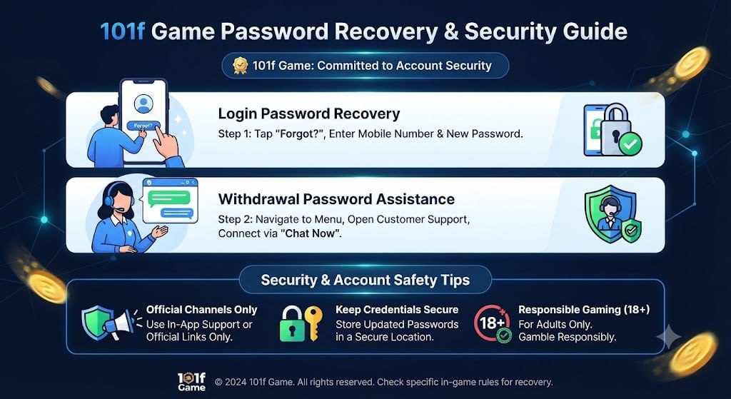 Step-by-step guide on how to recover login password and withdrawal password on 101f Game