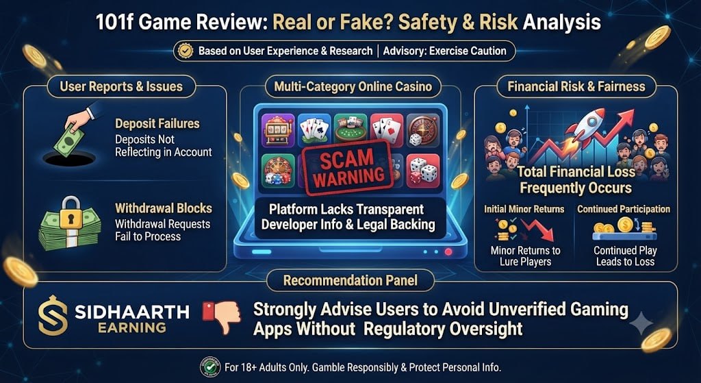 101f Game review analysis covering platform risks, deposit issues, and user safety warnings in Hindi