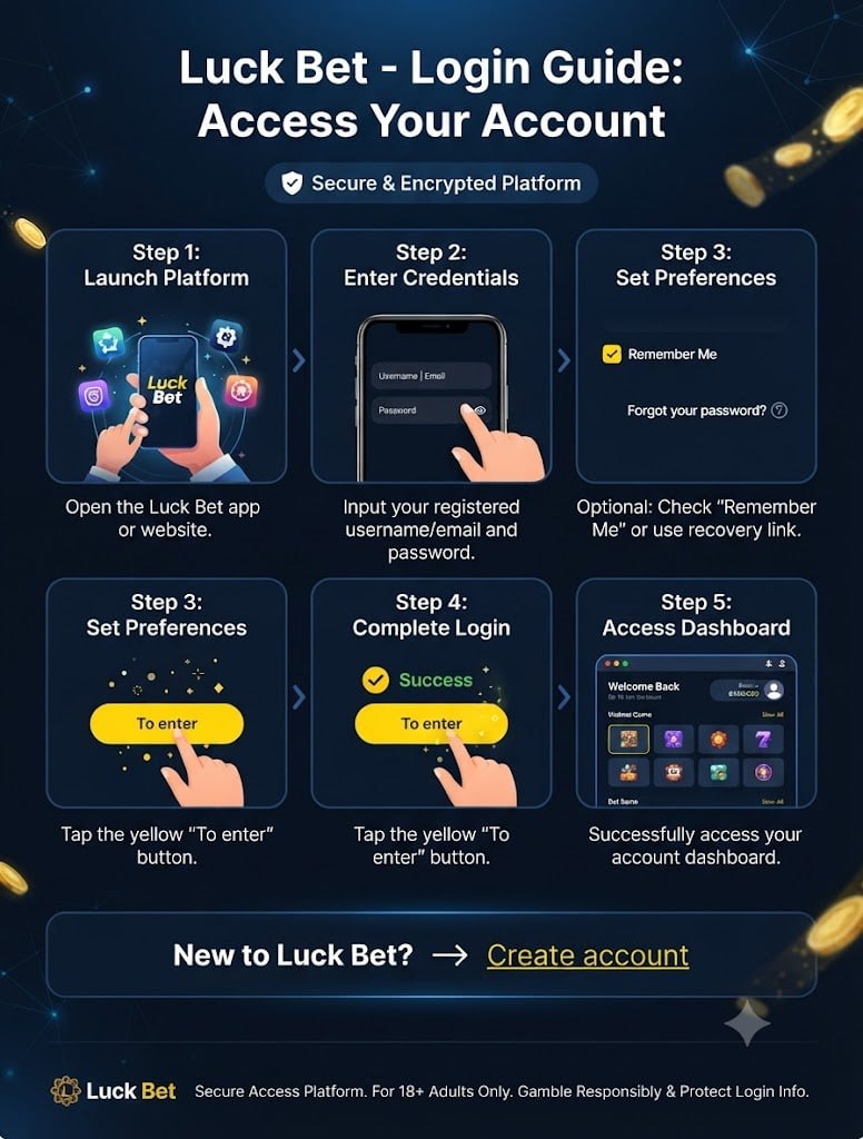 Tela de login da Luck Bet mostrando o campo de nome de usuário ou e-mail, inserção de senha, caixa de lembrarme e botão amarelo To enter em português