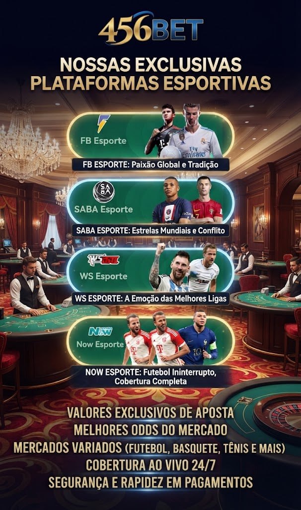 Gráfico promocional mostrando as plataformas esportivas exclusivas da 456BET em um cenário de cassino.