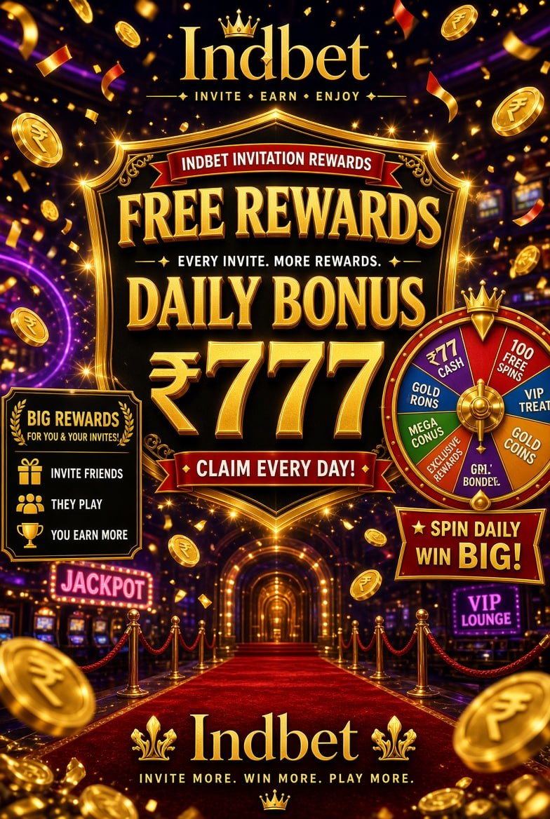 Promotional poster of Indbet Invitation Rewards with daily bonus ₹777 and fortune wheel