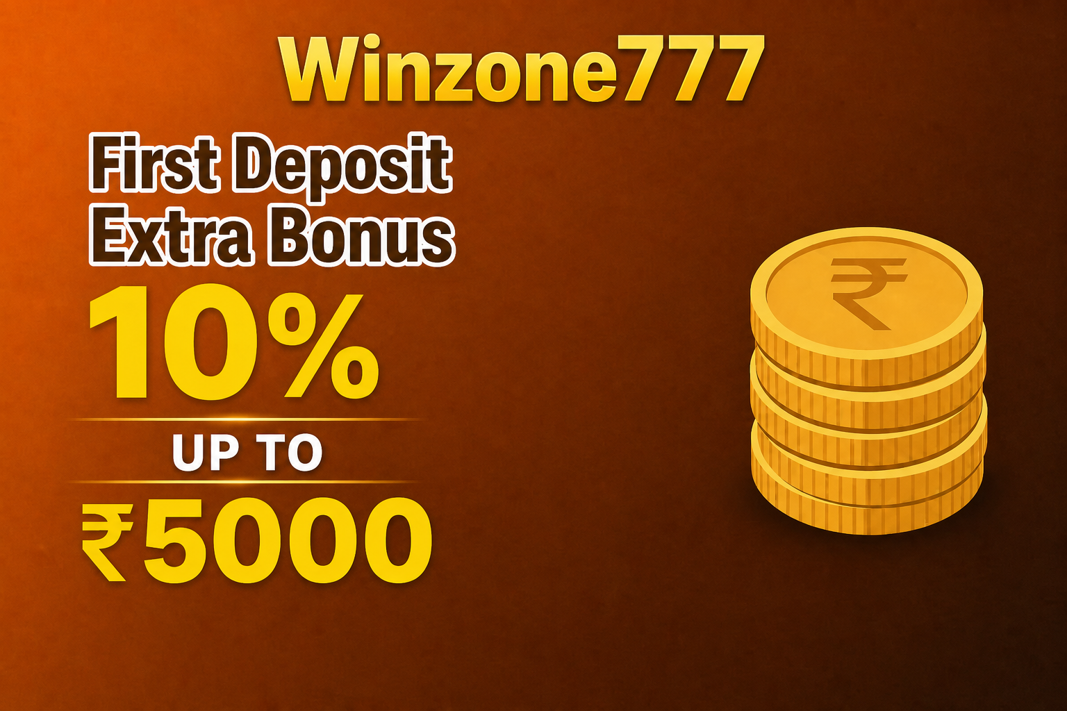 "First Deposit Extra Bonus 10%" — ceiling padho, glitter mat